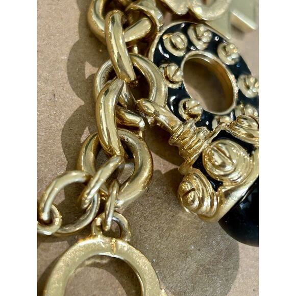 RARE St. John Signature Emblem Charm Bracelet Toggle Runway Gold +BONUS Earrings - Picture 5 of 9